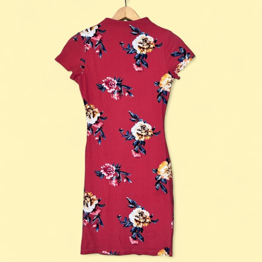 Y2K Rue 21 Size XS Orange Cream Floral Mock Neck Soft Bodycon Mini Dress Fall